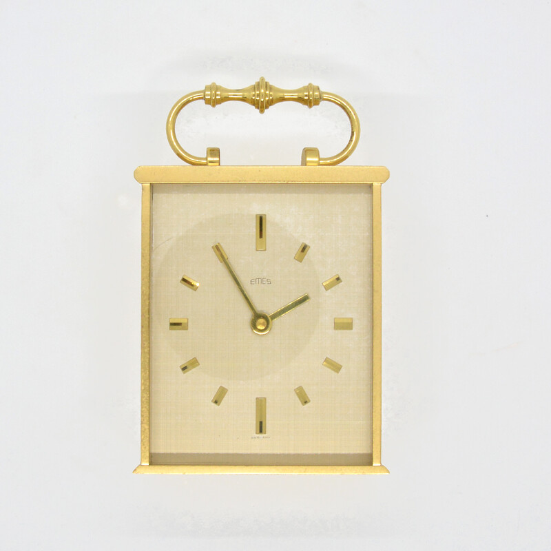 Horloge de voyage vintage hollywood regency en laiton par Emes, Allemagne 1970