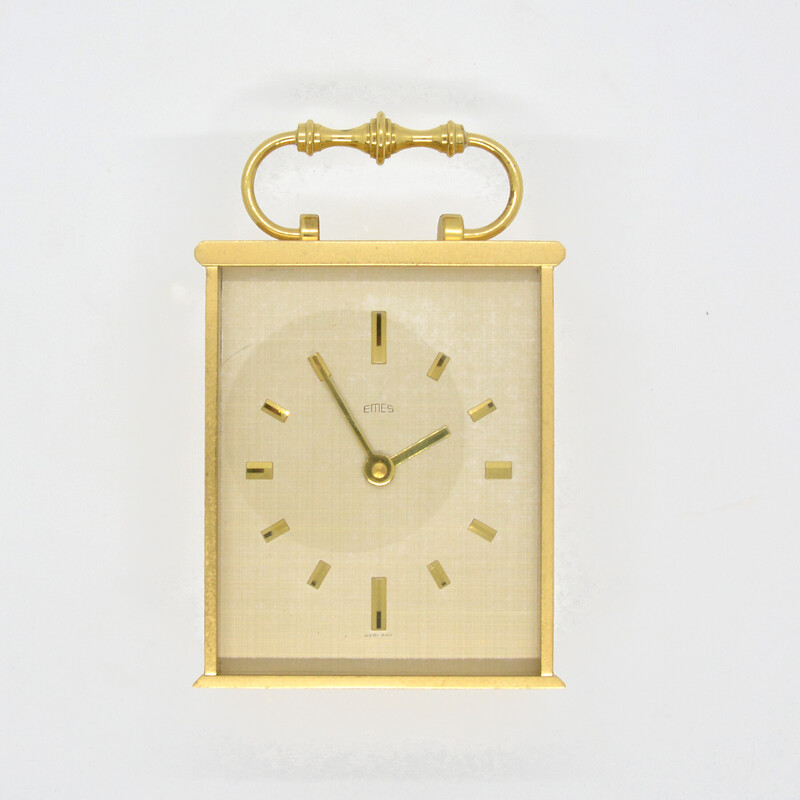 Vintage hollywood regency brass travel clock by Emes, Germany 1970s