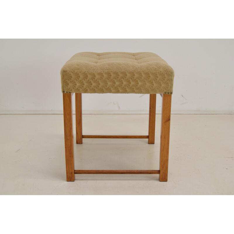 Vintage footstool in fabric and wood, Czechoslovakia 1960