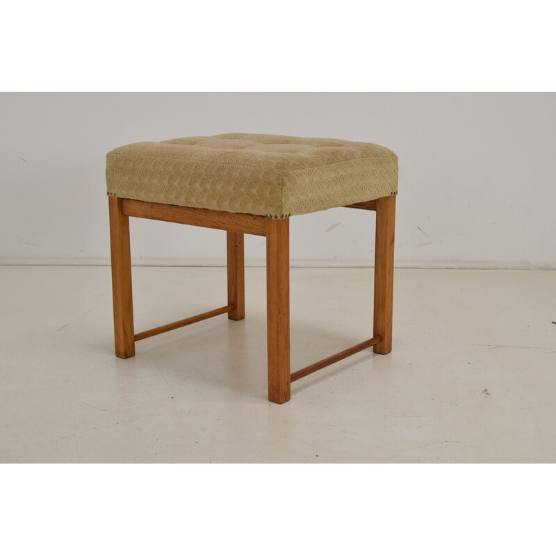 Vintage footstool in fabric and wood, Czechoslovakia 1960