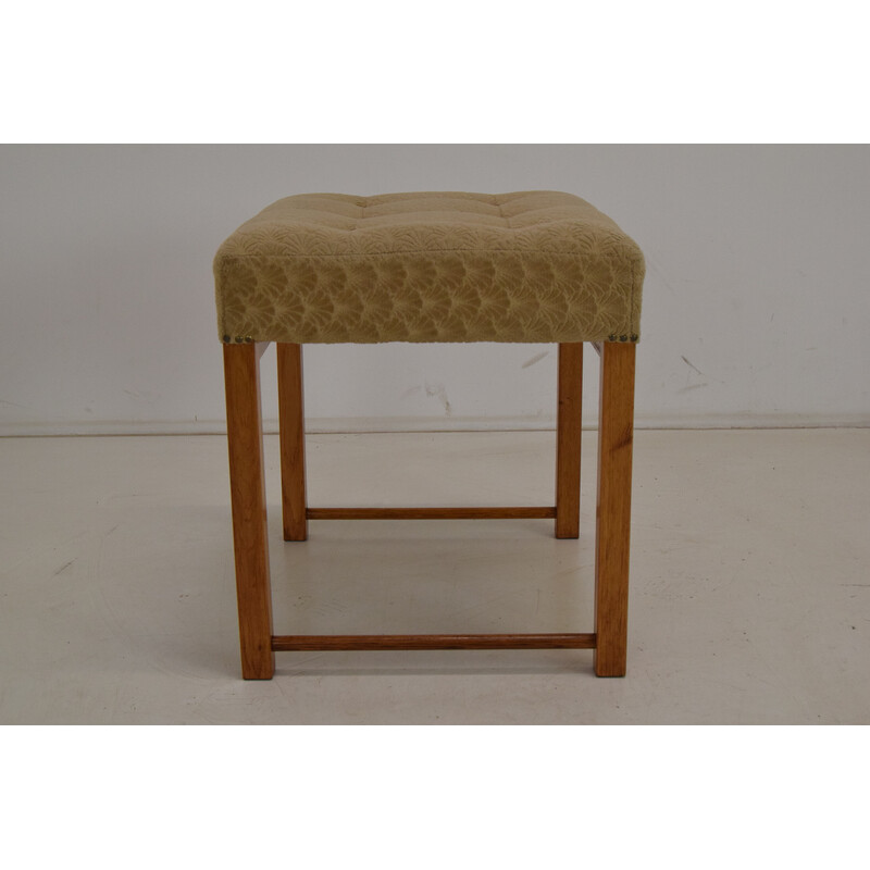 Vintage footstool in fabric and wood, Czechoslovakia 1960