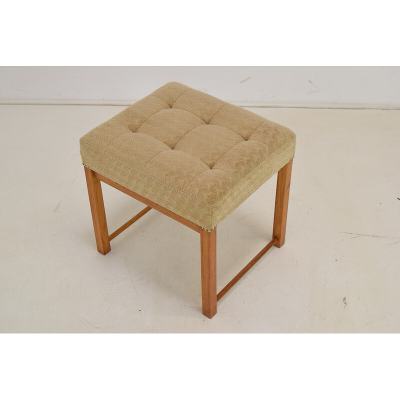 Vintage footstool in fabric and wood, Czechoslovakia 1960