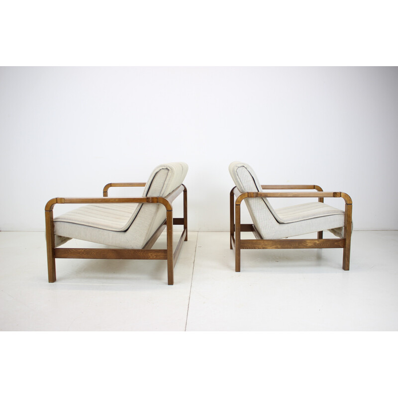 Pair of vintage sofas in fabric and wood, Czechoslovakia 1970