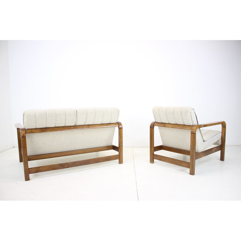 Pair of vintage sofas in fabric and wood, Czechoslovakia 1970