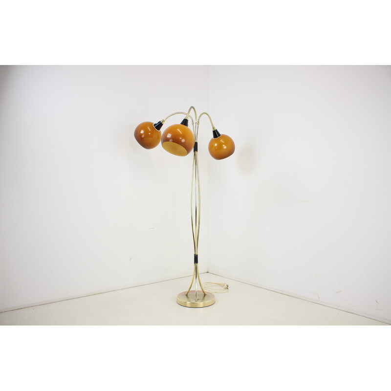 Vintage floor lamp in brass, plastic and leather, Czechoslovakia 1960