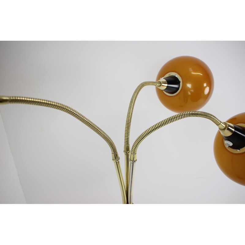 Vintage floor lamp in brass, plastic and leather, Czechoslovakia 1960