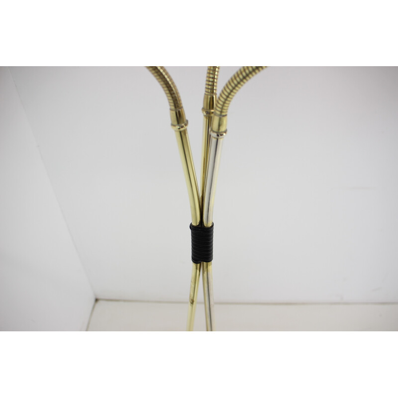 Vintage floor lamp in brass, plastic and leather, Czechoslovakia 1960