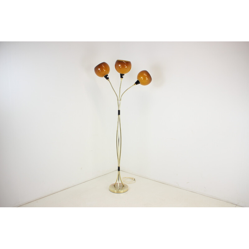 Vintage floor lamp in brass, plastic and leather, Czechoslovakia 1960