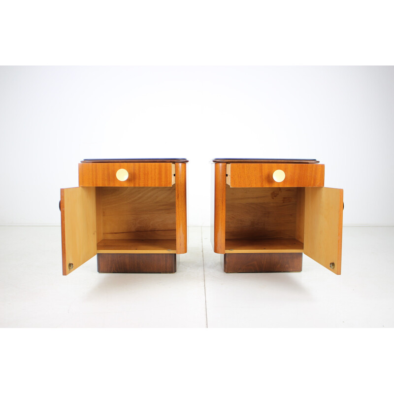 Pair of vintage wooden night stands by Jindrich Halabala, Czechoslovakia 1950