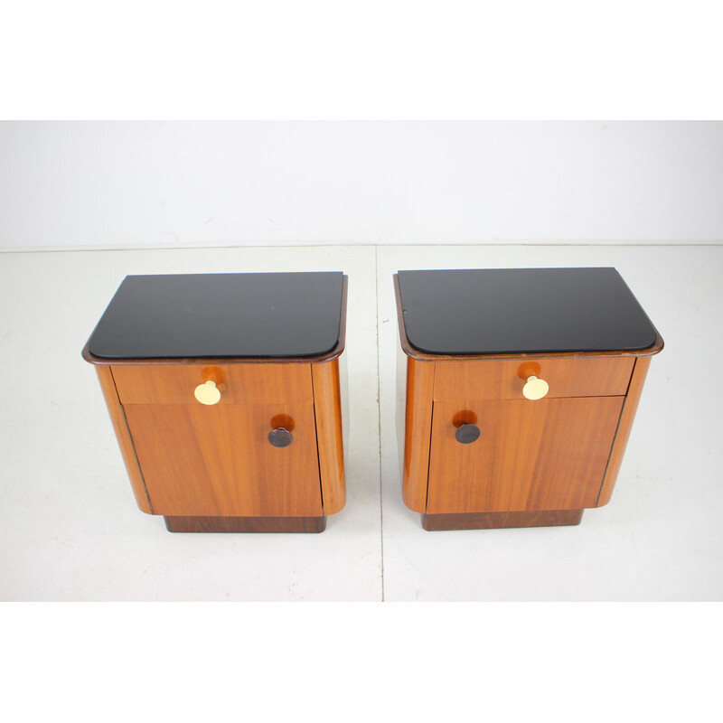 Pair of vintage wooden night stands by Jindrich Halabala, Czechoslovakia 1950
