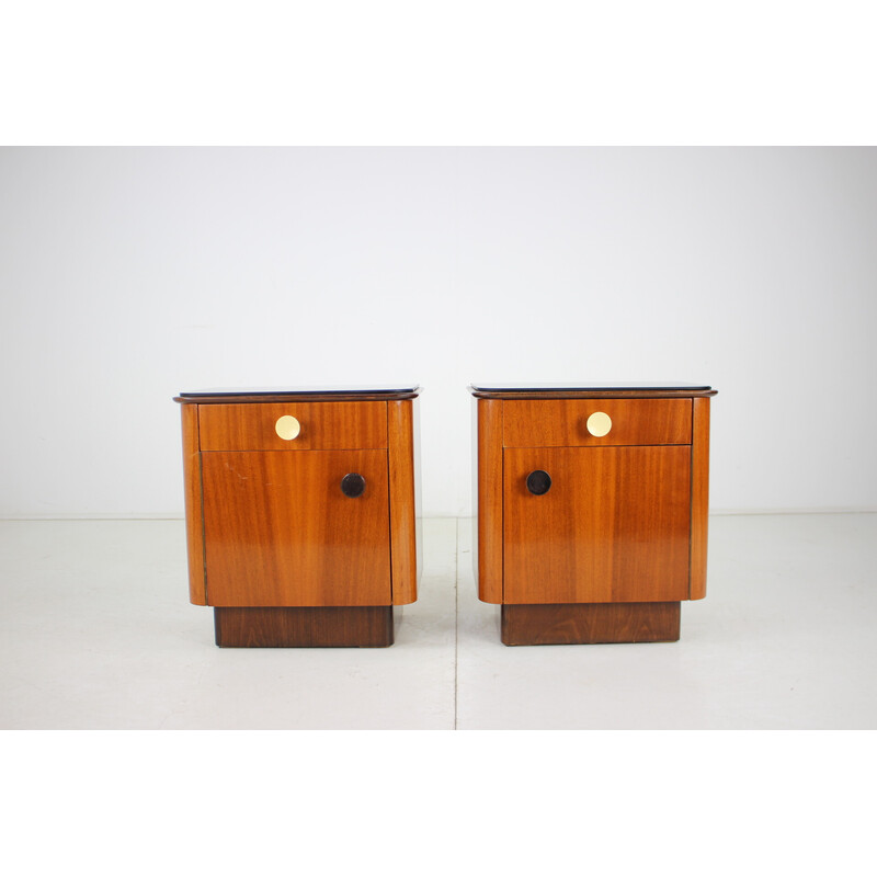 Pair of vintage wooden night stands by Jindrich Halabala, Czechoslovakia 1950