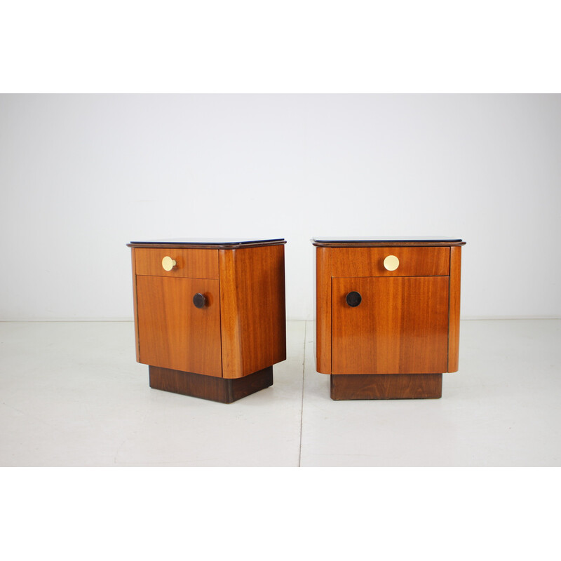 Pair of vintage wooden night stands by Jindrich Halabala, Czechoslovakia 1950