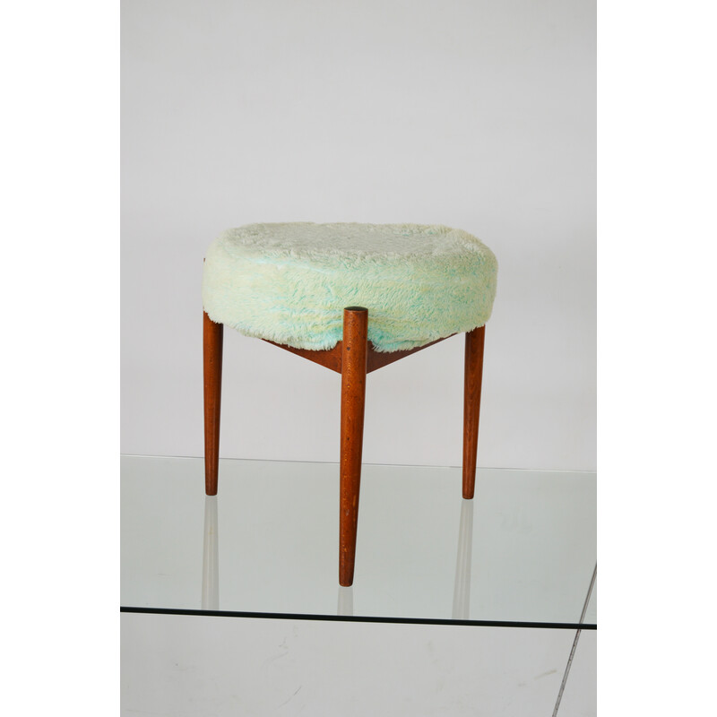 Tabouret scandinave vintage en pistache et bois, 1970