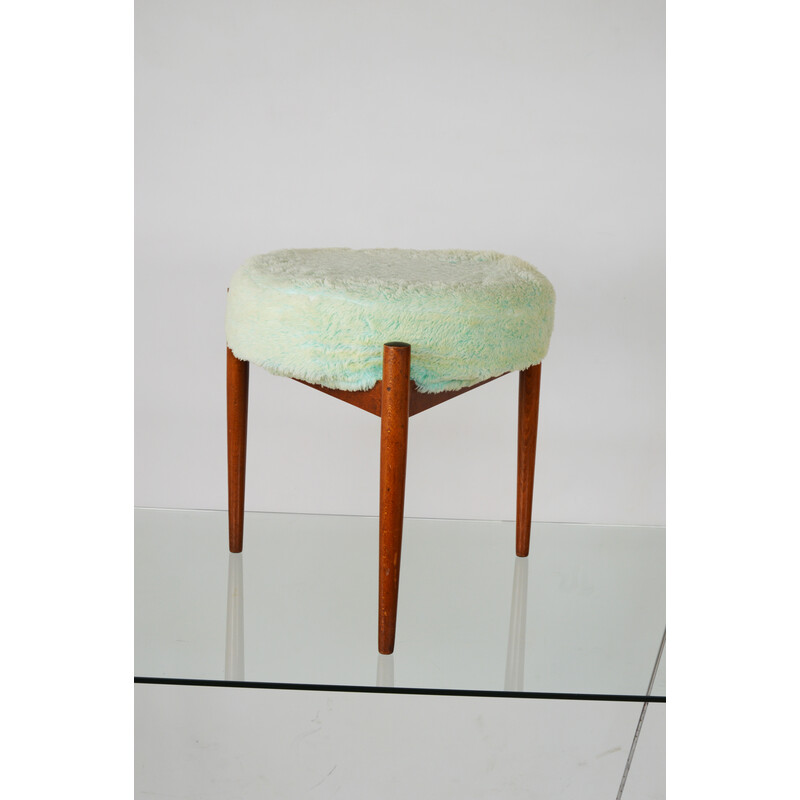 Vintage Scandinavian stool in pistachio and wood, 1970s