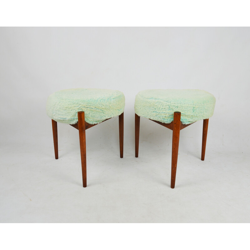 Tabouret scandinave vintage en pistache et bois, 1970