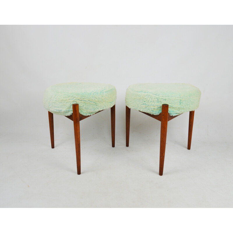 Vintage Scandinavian stool in pistachio and wood, 1970s