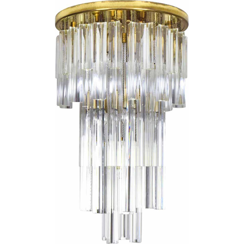 Vintage glass and brass waterfall chandelier by Venini, Italy