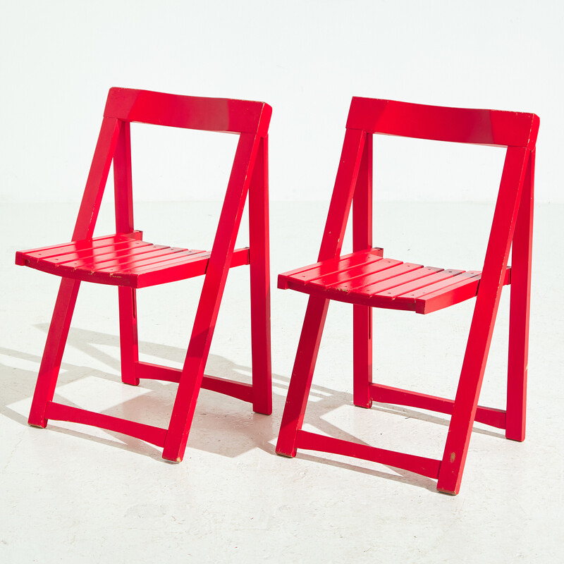 Pair of vintage beechwood foldable chairs by Aldo Jacober for Alberto Bazzani, 1960s