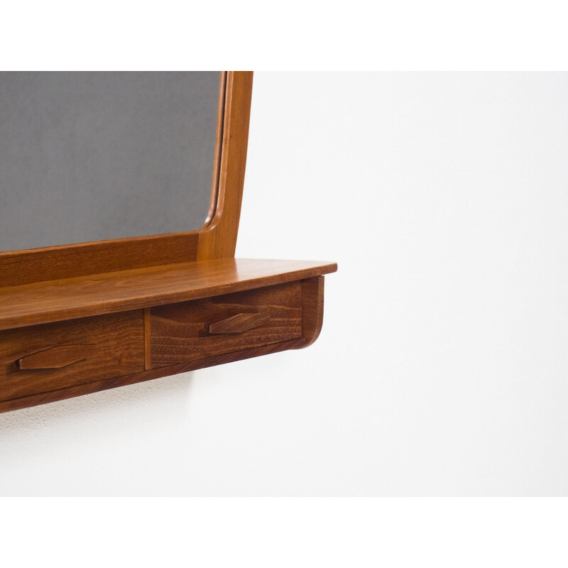 Vintage teak framed mirror with drawer section, Denmark 1960s