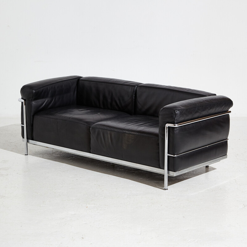 Canapé vintage en cuir à deux places "Lc3" pour Cassina, 2000