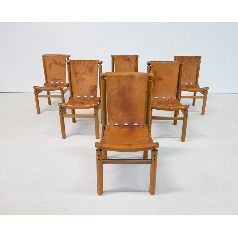 Set of 6 vintage leather dining chairs by Ilmari Tapiovaara for La Permanente Mobili Cantù, 1950s