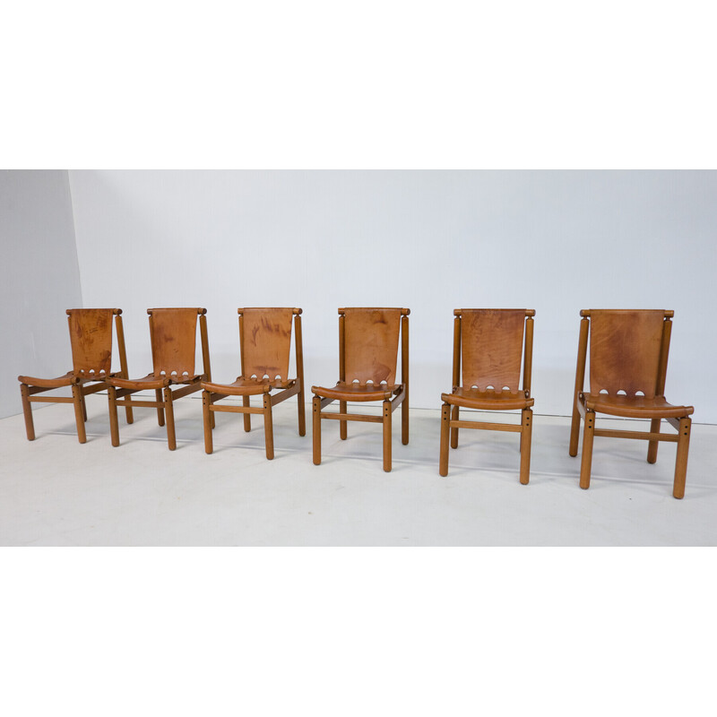 6 Esstischstühle aus Leder von Ilmari Tapiovaara für La Permanente Mobili Cantù, 1950er Jahre