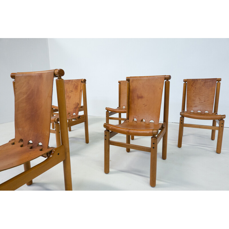 Set of 6 vintage leather dining chairs by Ilmari Tapiovaara for La Permanente Mobili Cantù, 1950s