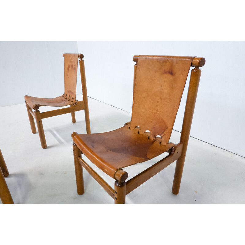 Juego de 6 sillas de comedor vintage de cuero de Ilmari Tapiovaara para La Permanente Mobili Cantù, años 50