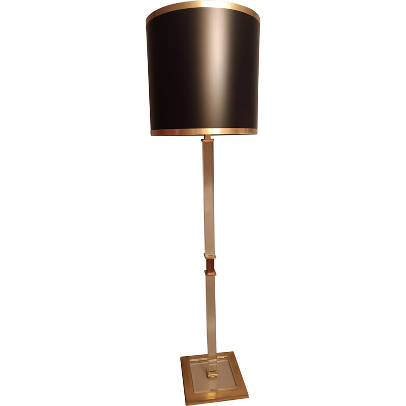 Lampadaire vintage en plexiglas et bronze, 1970-1980