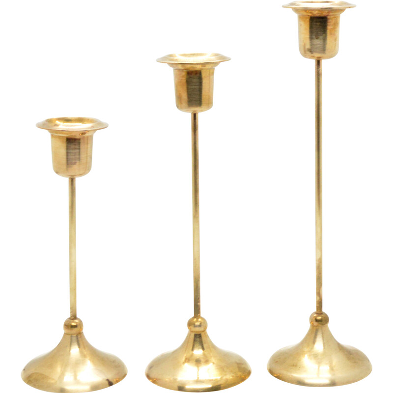 Set of 3 vintage brass candlesticks, Sweden 1970