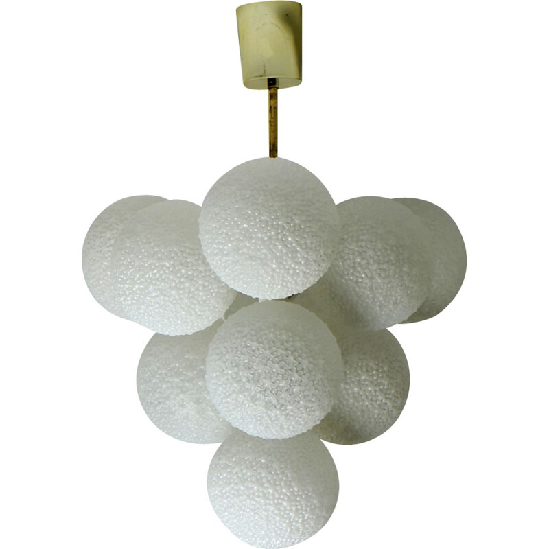 Snowball Sputnik chandelier in white glass and brass- 1960s