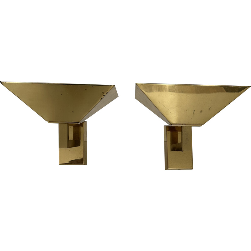 Pair of vintage wall lamps in solid brass, Germany 1980