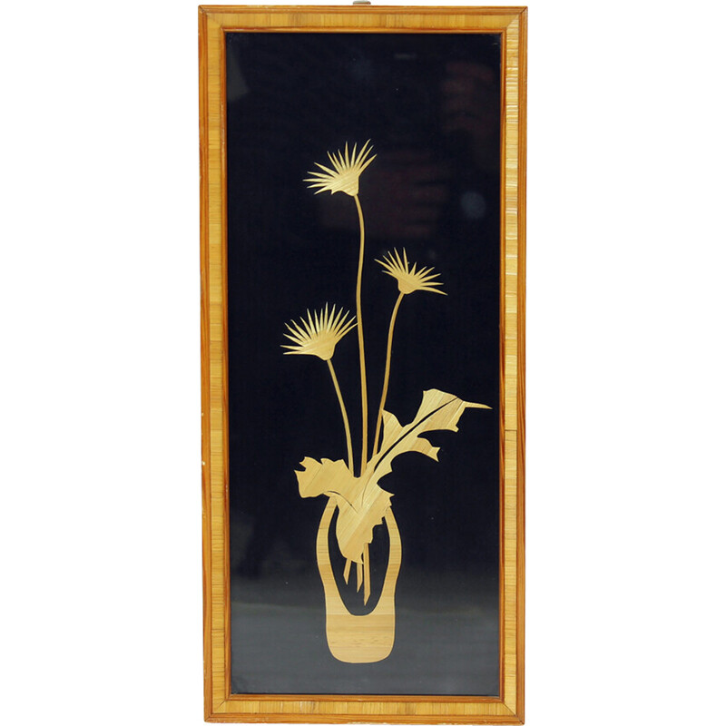 Mid century wall Art piece in straw, Czechoslovakia 1960s