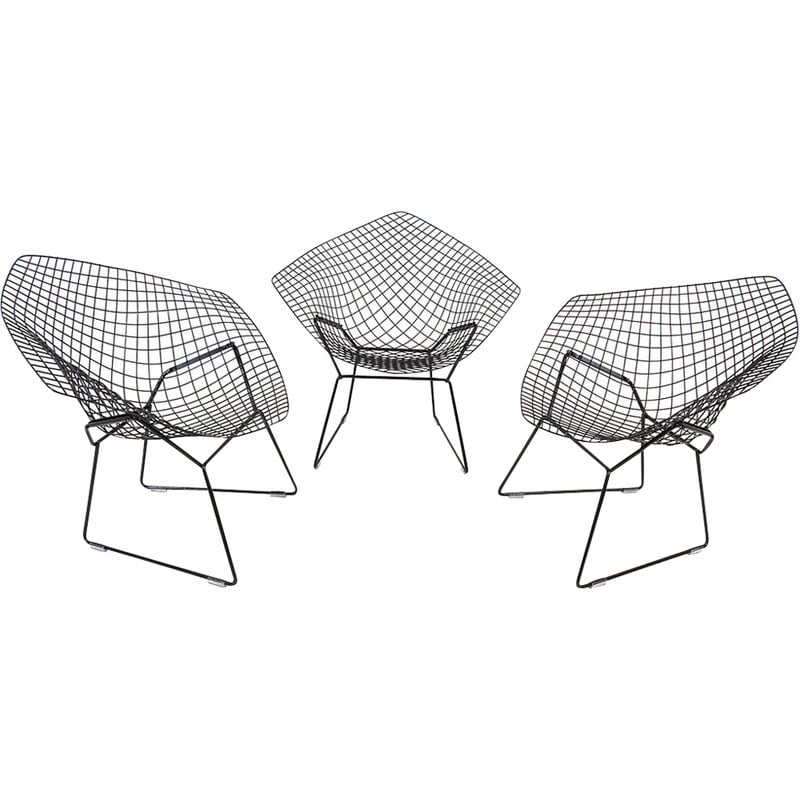 Set of 3 vintage Diamond chairs by Harry Bertoia for Knoll International, 1970s