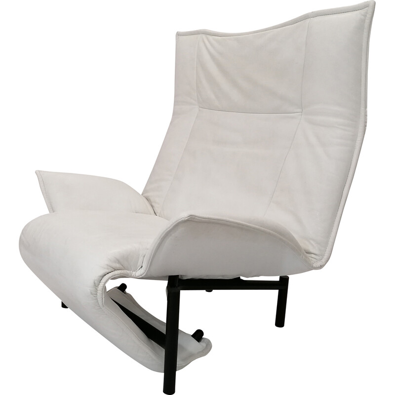 Vintage Veranda lounge stoel in wit leer door Vico Magistretti voor Cassina