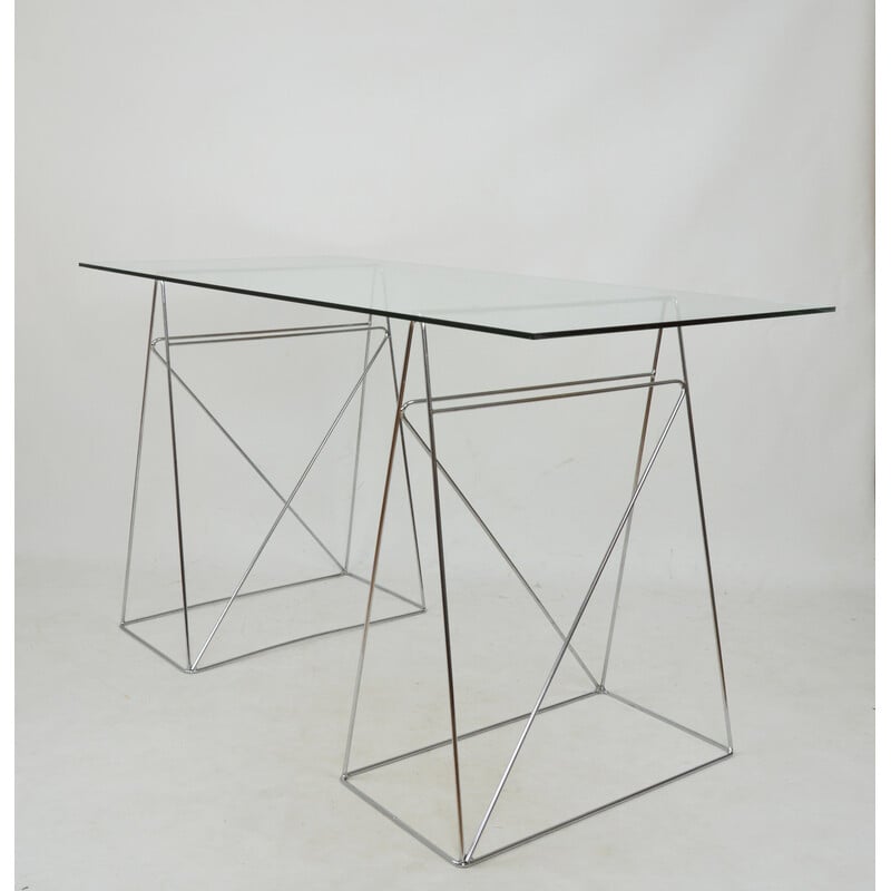 Modernistischer Schreibtisch aus Glas, 1980er Jahre