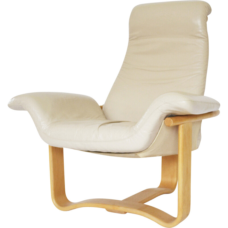 Vintage Manta beige leather lounge chair by Ingmar Relling for Westnofa, Norway 1970