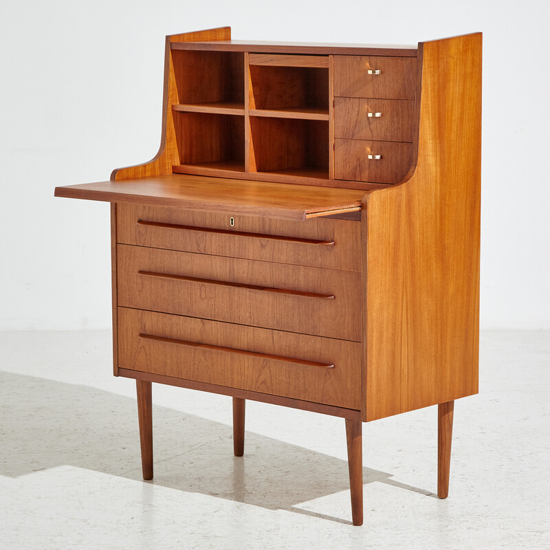 Vintage six-drawer teak secretary, Denmark