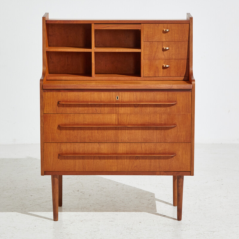 Vintage six-drawer teak secretary, Denmark
