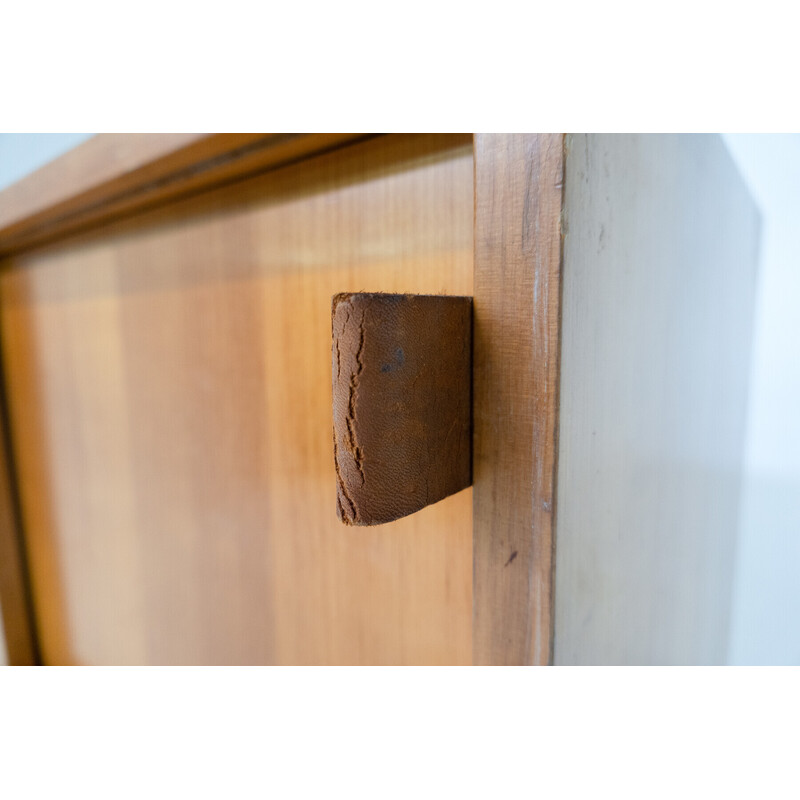 Mid-century wall unit in wood and leather by Florence Knoll, 1960s