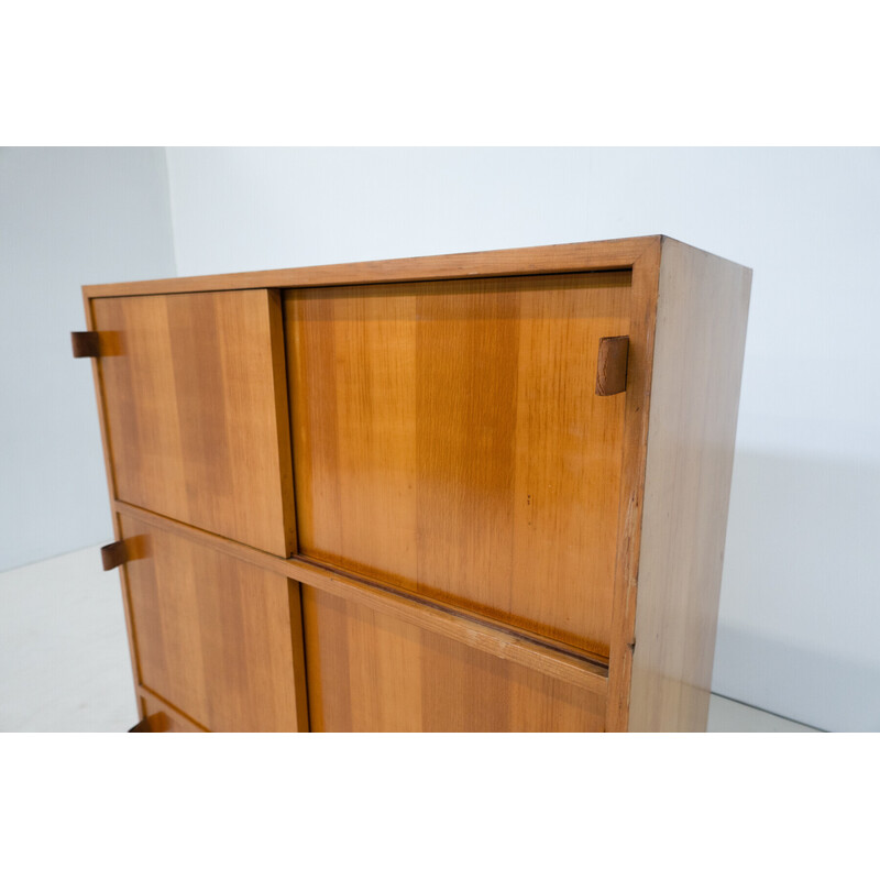 Mid-century wall unit in wood and leather by Florence Knoll, 1960s