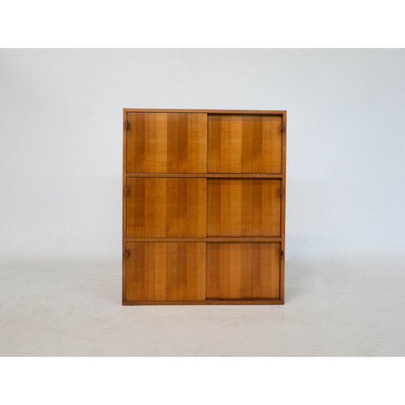 Mid-century wall unit in wood and leather by Florence Knoll, 1960s