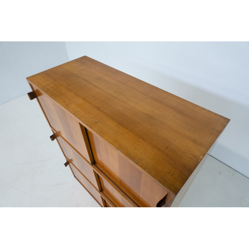 Holz-Leder-Wandschrank aus der Mitte des Jahrhunderts von Florence Knoll, 1960er Jahre