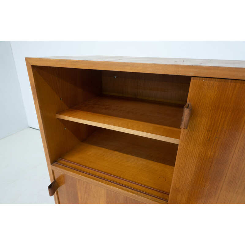 Mid-century wall unit in wood and leather by Florence Knoll, 1960s