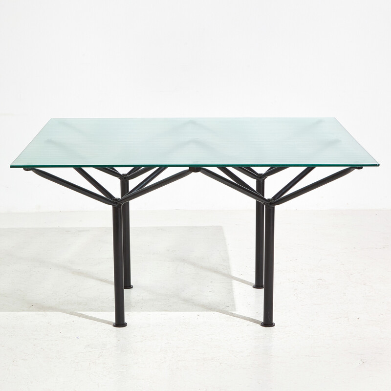 Vintage Italian dining table in metal and glass by Laura De Lorenzi and Stefano Stefani for Pallucco, 1980s