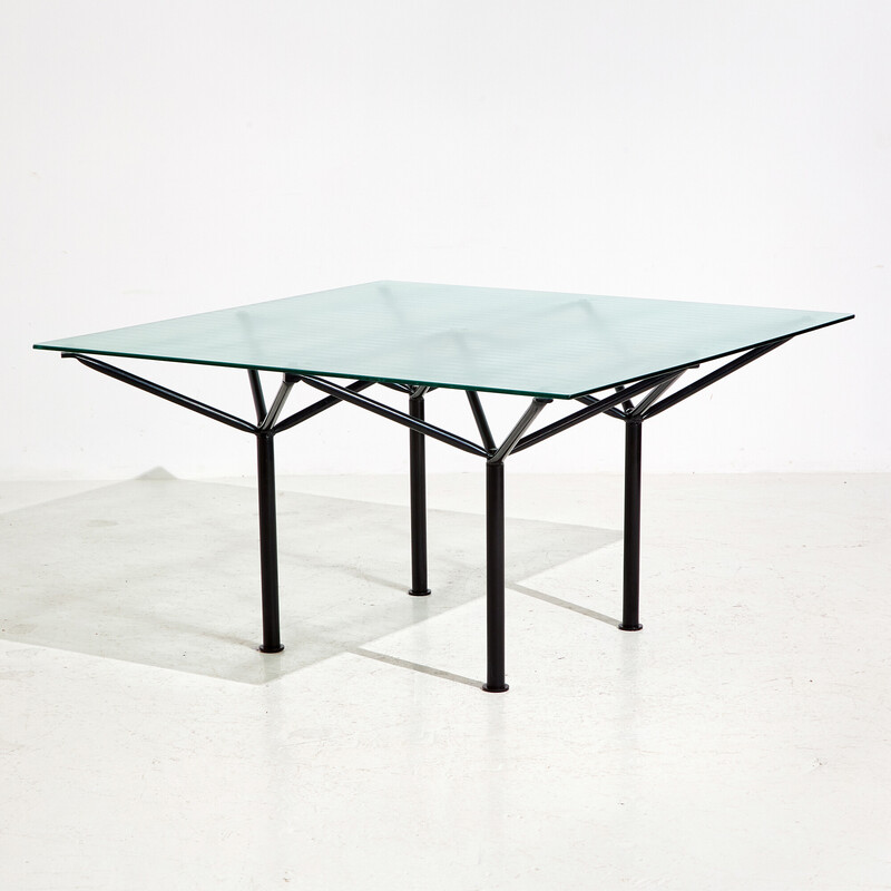 Vintage Italian dining table in metal and glass by Laura De Lorenzi and Stefano Stefani for Pallucco, 1980s