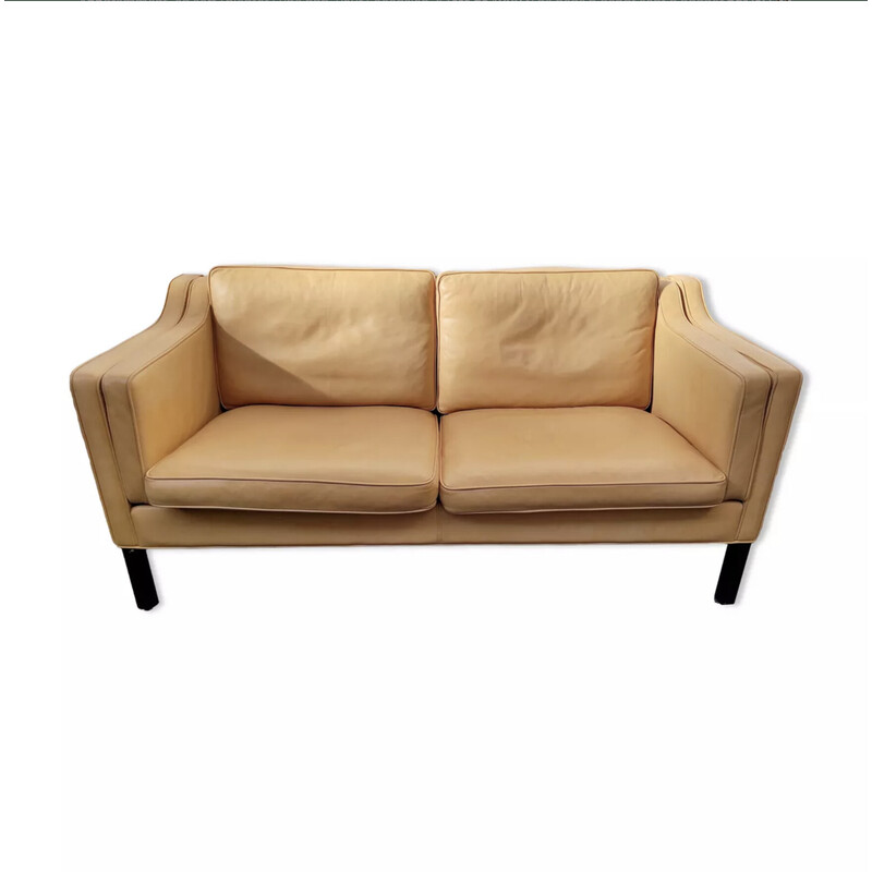 Skandinavisches Vintage-Sofa aus hellbeigem Leder von Hurup Mobelfabrik, 1970