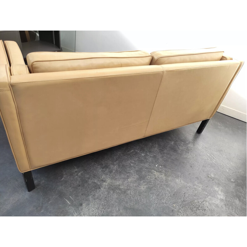 Canapé scandinave vintage en cuir beige clair par Hurup Mobelfabrik, 1970