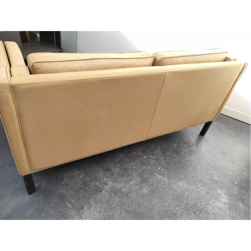 Sofá escandinavo vintage en cuero beige claro de Hurup Mobelfabrik, 1970