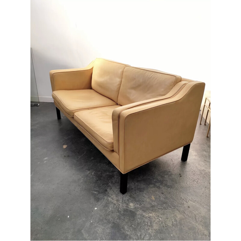 Divano vintage scandinavo in pelle beige chiaro di Hurup Mobelfabrik, 1970